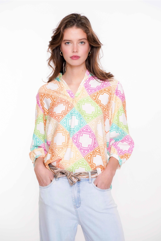 BLOUSE GRAFISCHE PRINT 53263 20 Green/Pink